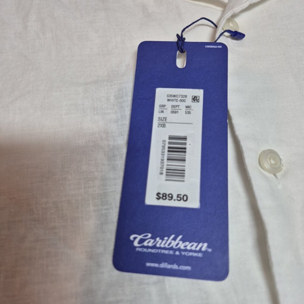 Caribbean Men' Shirt Size 2XB Linen Blend Short Sleeve button Up White (52) - Picture 12 of 12